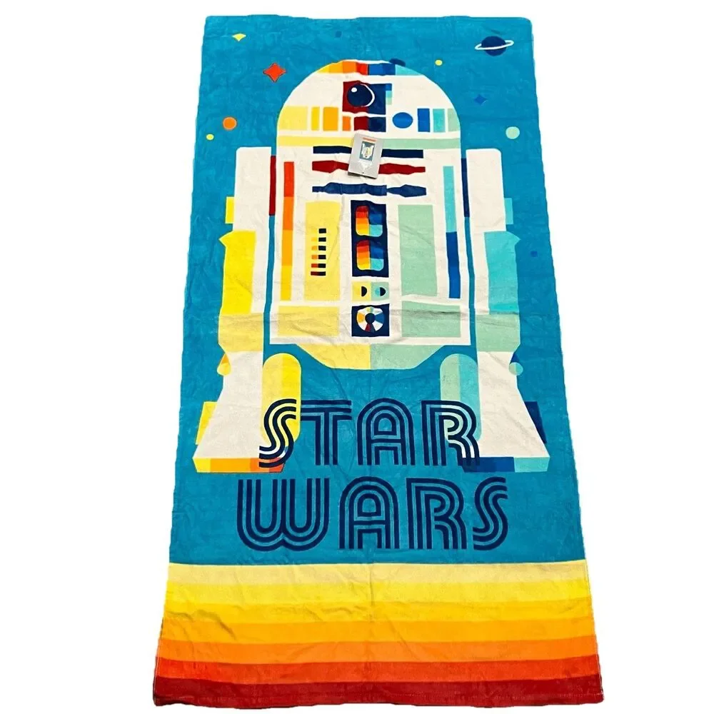 Disney Star Wars R2-D2 Adult Beach Towel Blue Retro Stripe Pool Bath Towel 29x59